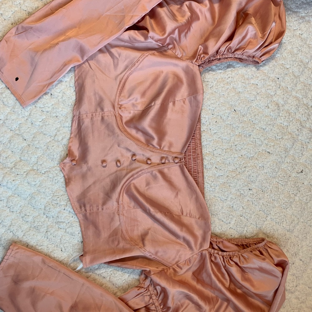 Pink, princess puff sleeve, satin top